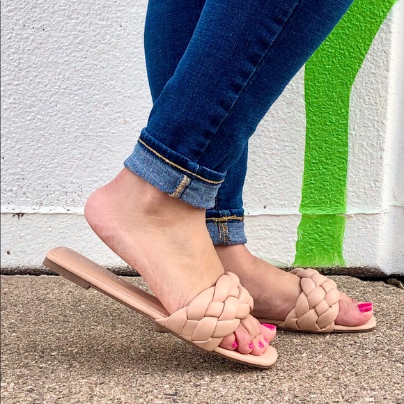 ❤️2X HP! Nude Beige Vegan Leather Braided Sandals - Picture 2 of 12